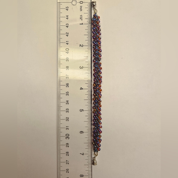 Red and Blue Russian Spiral Seed Bead Bracelet - Picture 2 of 7